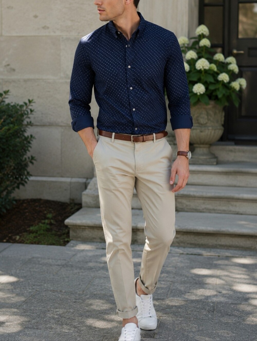 J.Crew Navy Blue Microdot Button-Down Shirt | 100% Cotton Long Sleeve Casual
